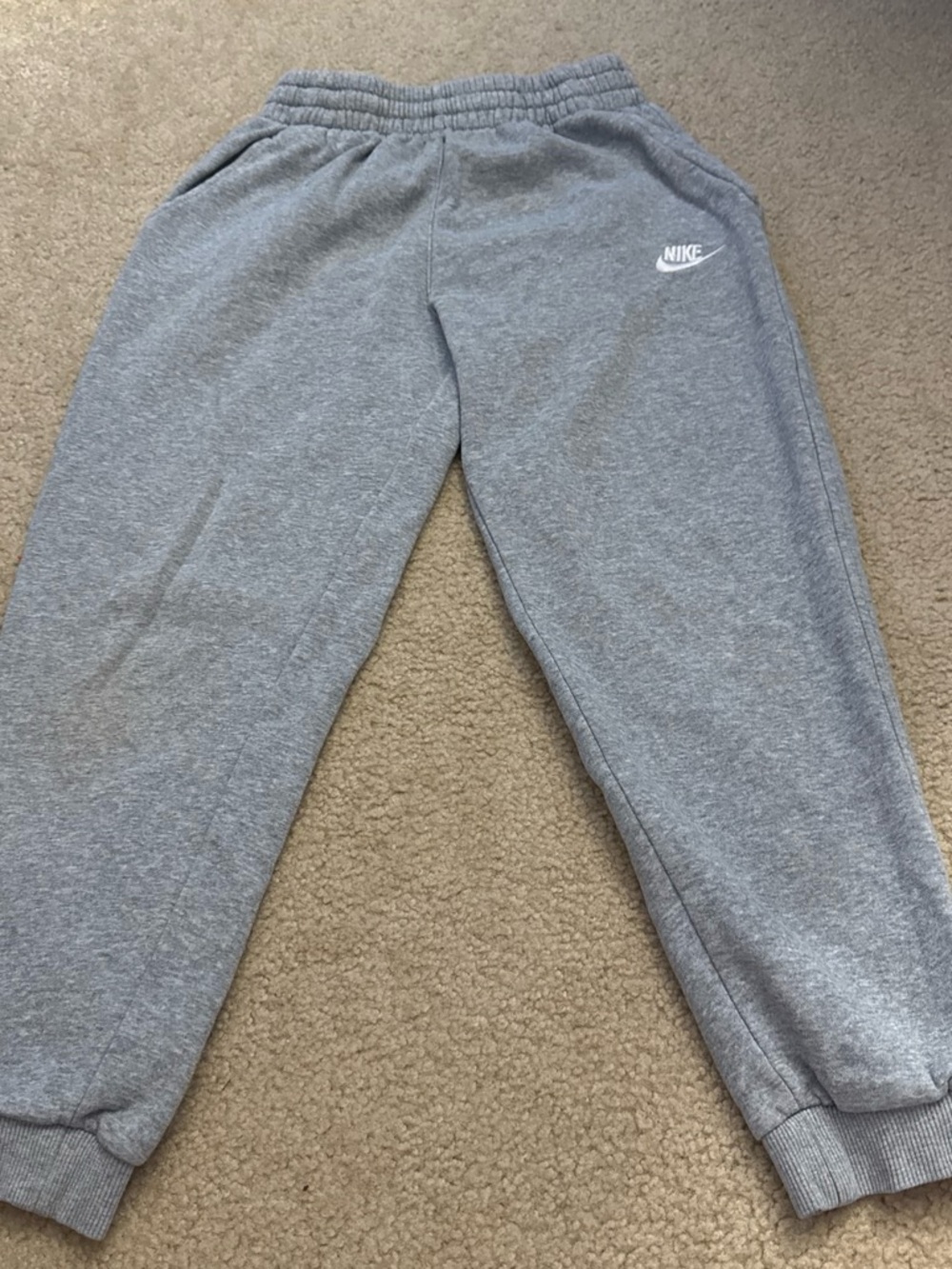 Nike Kids Heather Gray Fleece Joggers with White Swoosh